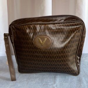 V-Pattern Brown Leather Men's Bag